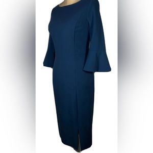 Turquoise/teal bell sleeve sheath dress